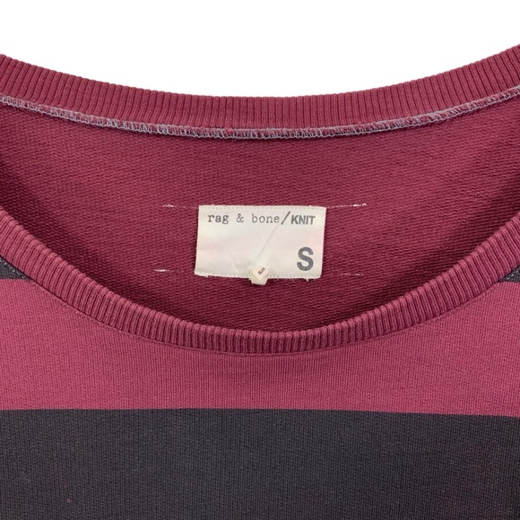 RAG & BONE Long Sleeve Cropped Cotton Terry Sweatshirt Burgundy Black Small A28 - Picture 5 of 8